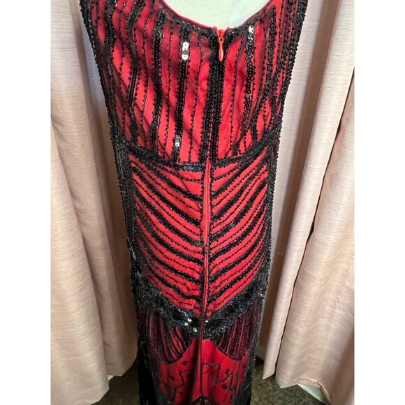 Vintage-Inspired Red & Black Beaded Flapper Dress Fringe Size XL 1920s Gatsby - Picture 8 of 16
